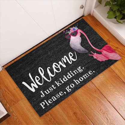 Welcome Just Kidding - Flamingo Doormat