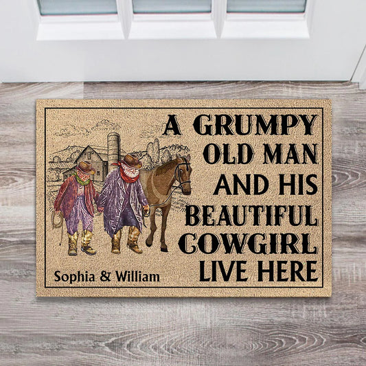 A Grumpy Old Man - Personalized Couple Horse Doormat