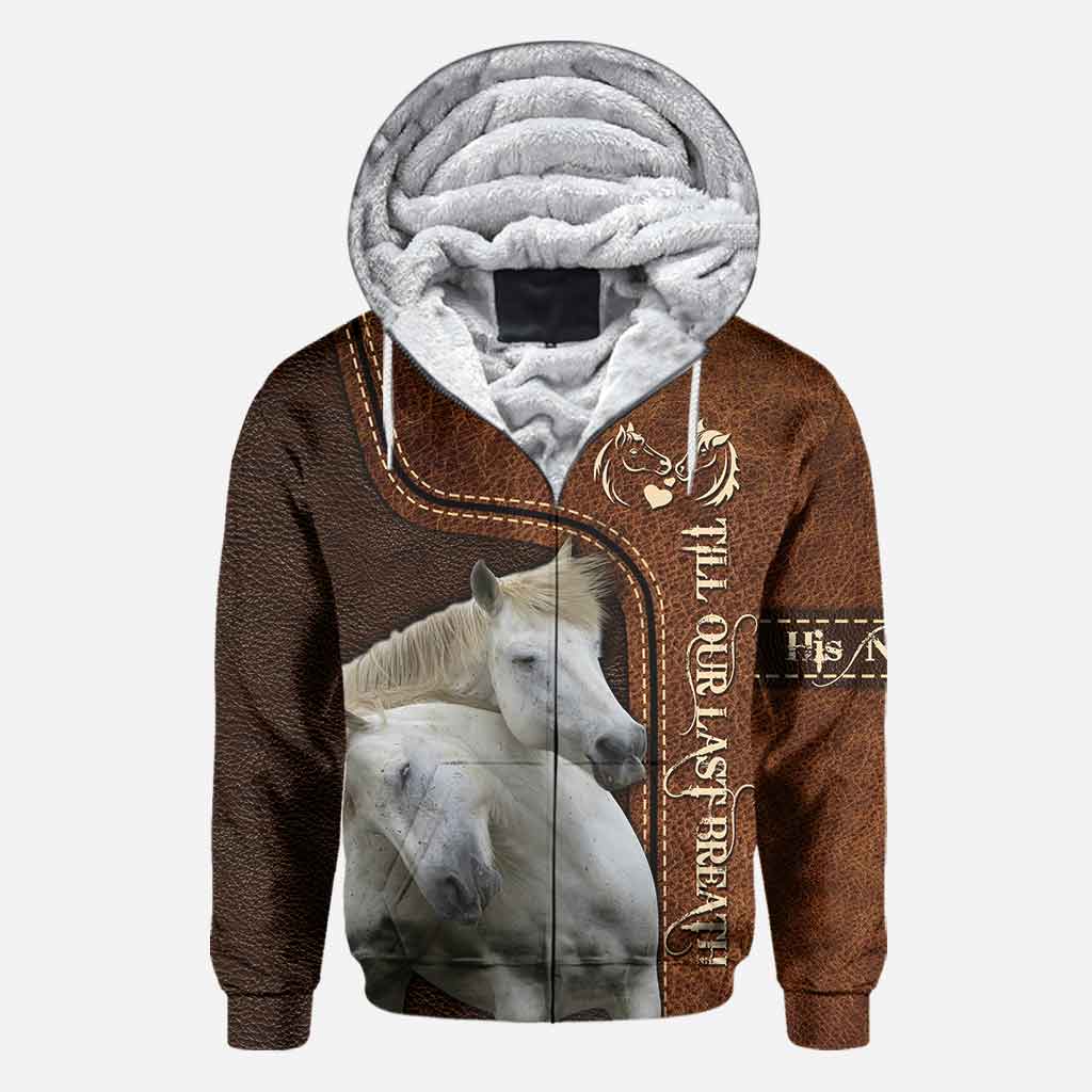 From Our First Kiss Till Our Last Breath - Personalized Couple Horse All Over T-shirt and Hoodie With Leather Pattern Print