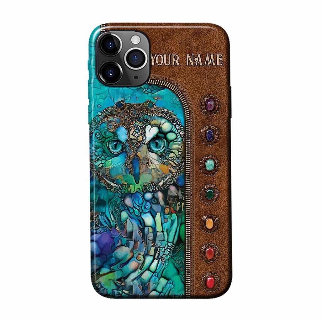 Owl Personalized Leather Pattern Print Phone Case