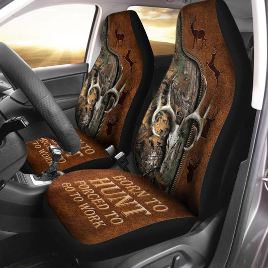 Born To Hunt Forced To Go To Work - Hunting Seat Covers With Leather Pattern Print