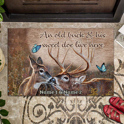 An Old Buck And His Sweet Doe - Personalized Hunting Doormat