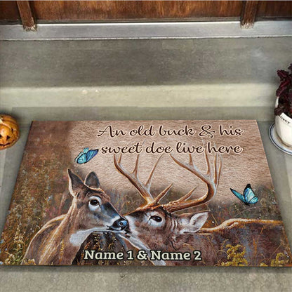 An Old Buck And His Sweet Doe - Personalized Hunting Doormat