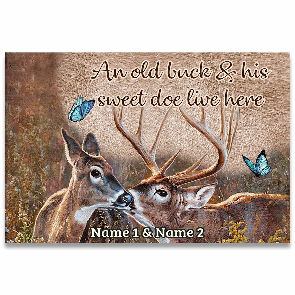 An Old Buck And His Sweet Doe - Personalized Hunting Doormat