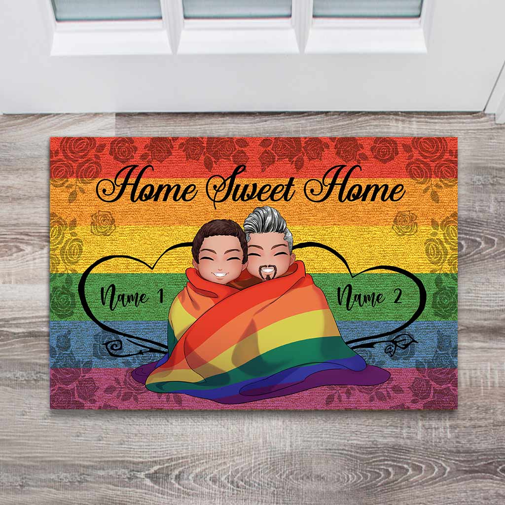 Home Sweet Home - Personalized Couple LGBT Support Doormat With Coir Pattern Print