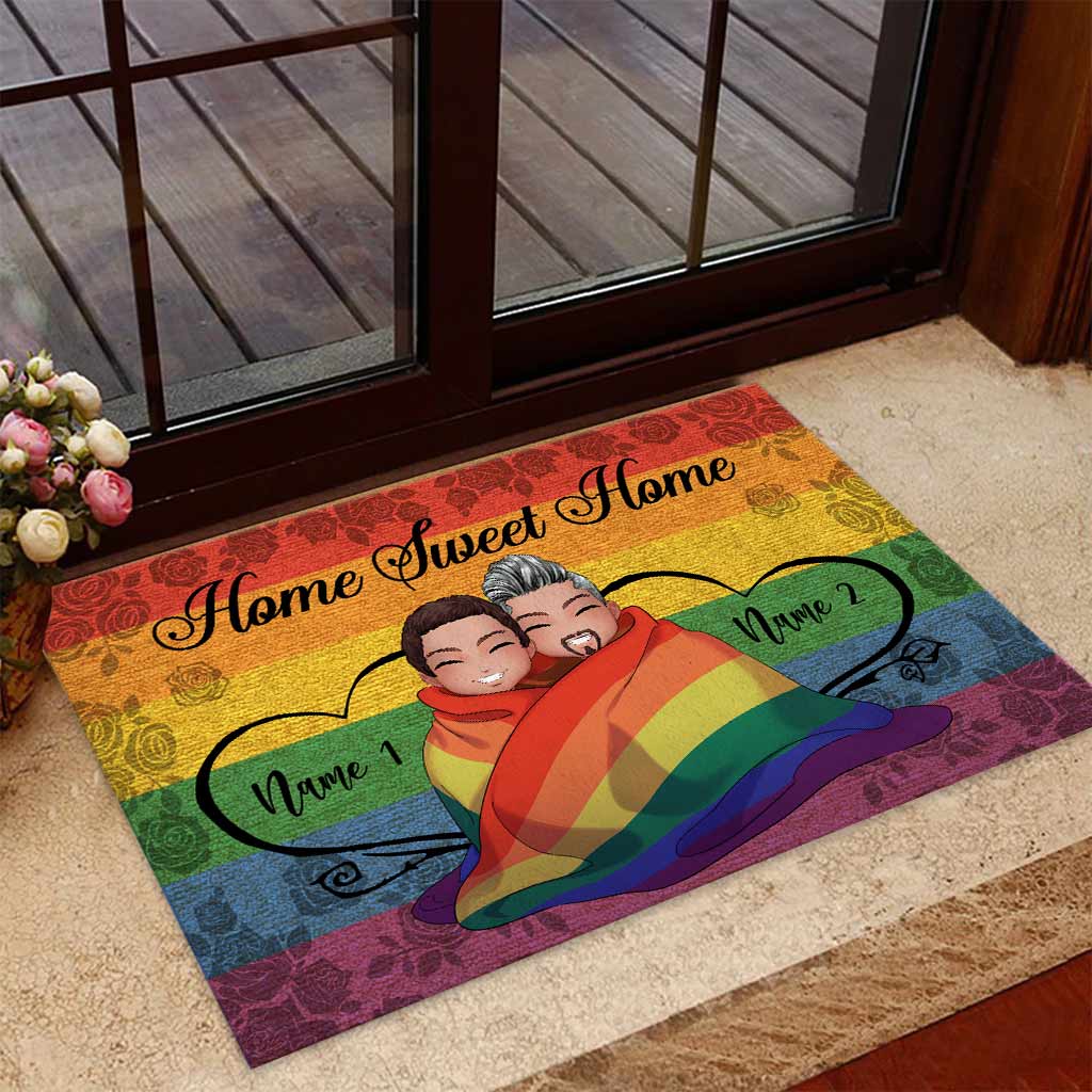 Home Sweet Home - Personalized Couple LGBT Support Doormat With Coir Pattern Print