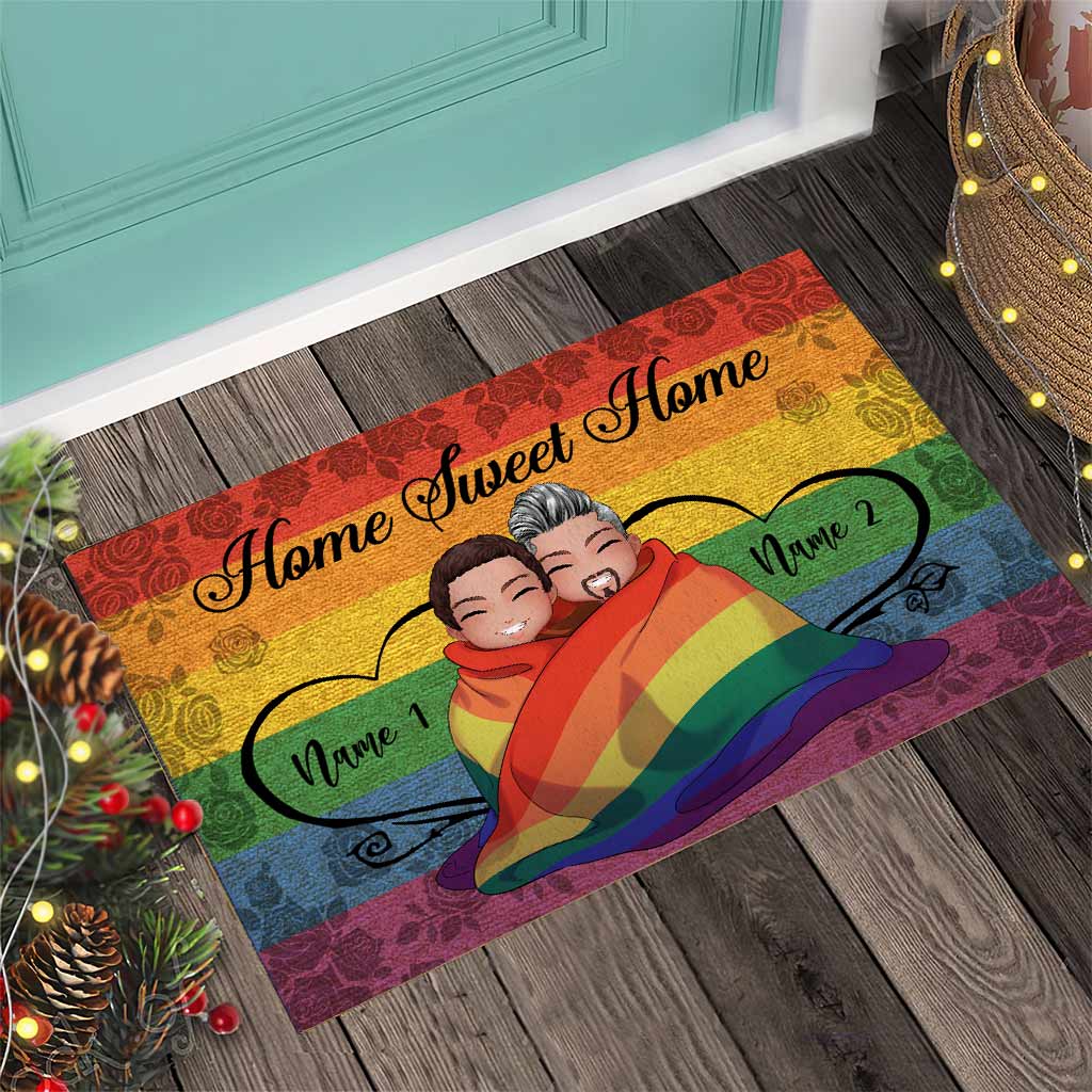 Home Sweet Home - Personalized Couple LGBT Support Doormat With Coir Pattern Print