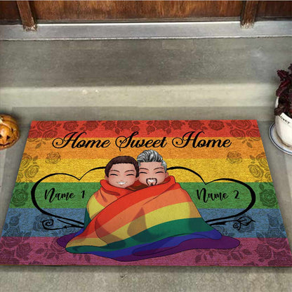 Home Sweet Home - Personalized Couple LGBT Support Doormat With Coir Pattern Print