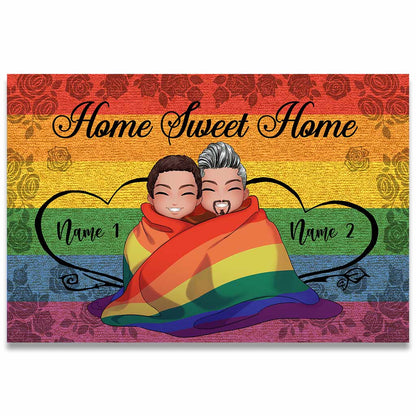 Home Sweet Home - Personalized Couple LGBT Support Doormat With Coir Pattern Print