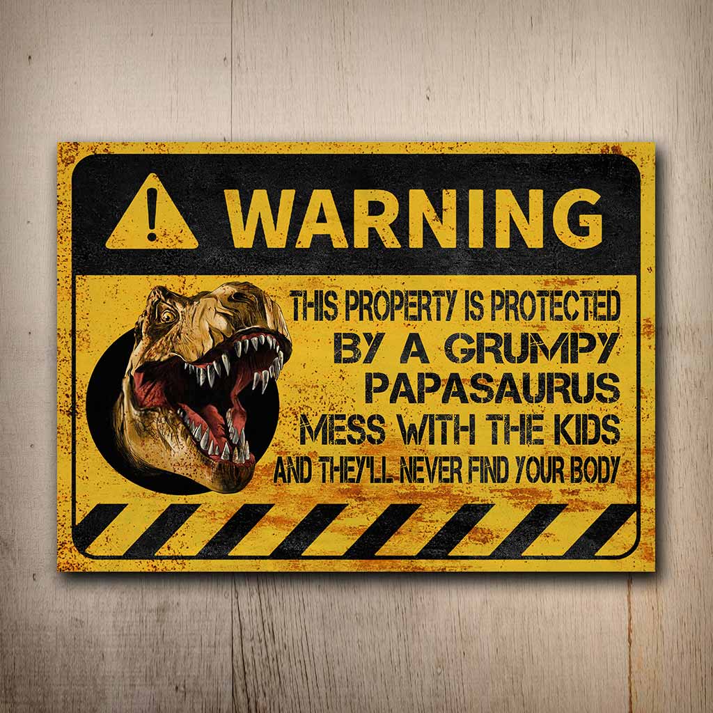 Warning Father's Day - Dinosaur Rectangle Metal Sign