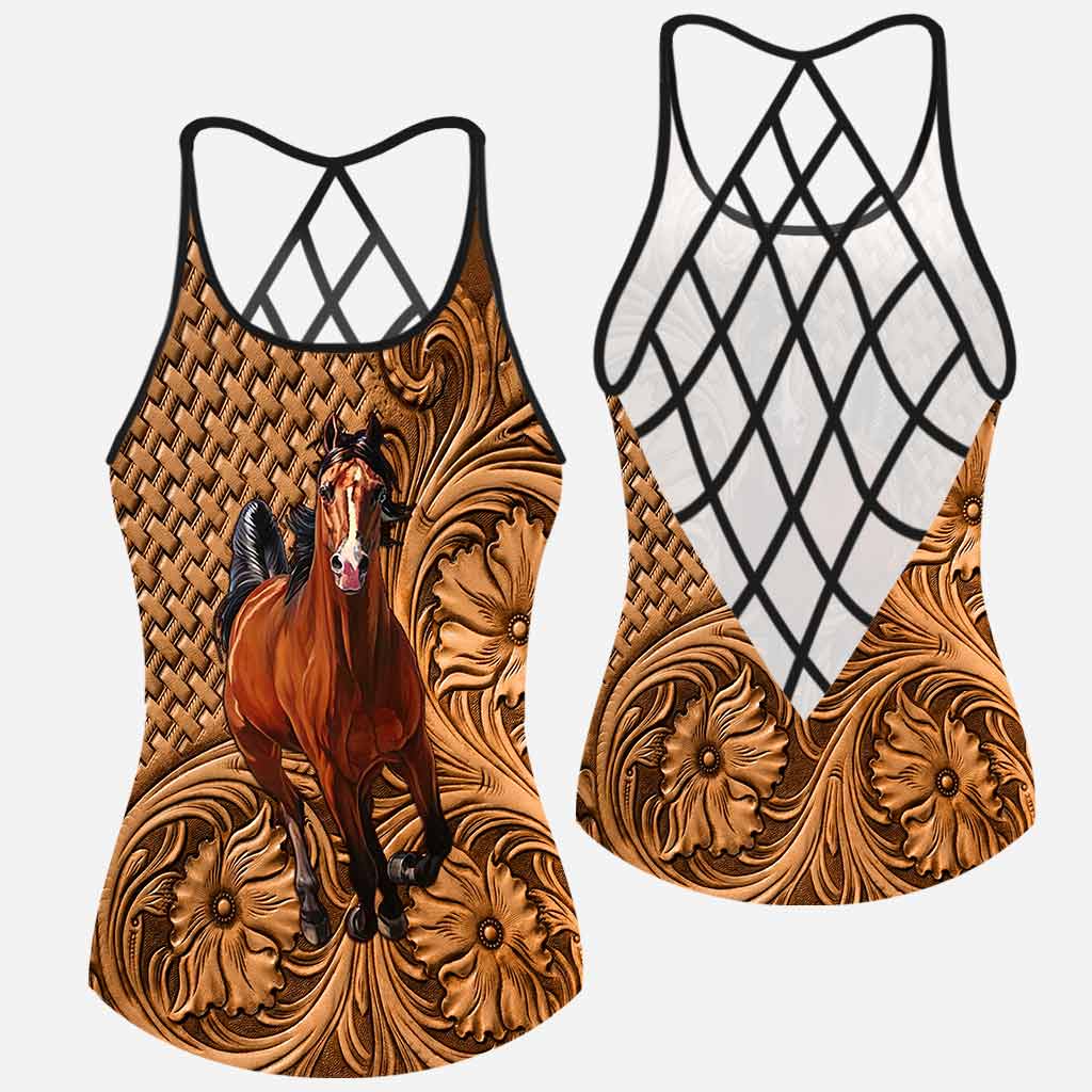 Love Horses Leather Pattern Print Cross Tank Top