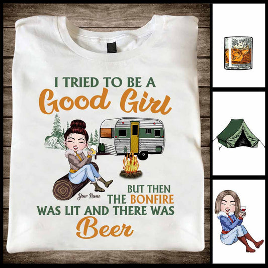 I Tried To Be A Good Girl But The Bonfire - Personalized Camping T-shirt and Hoodie