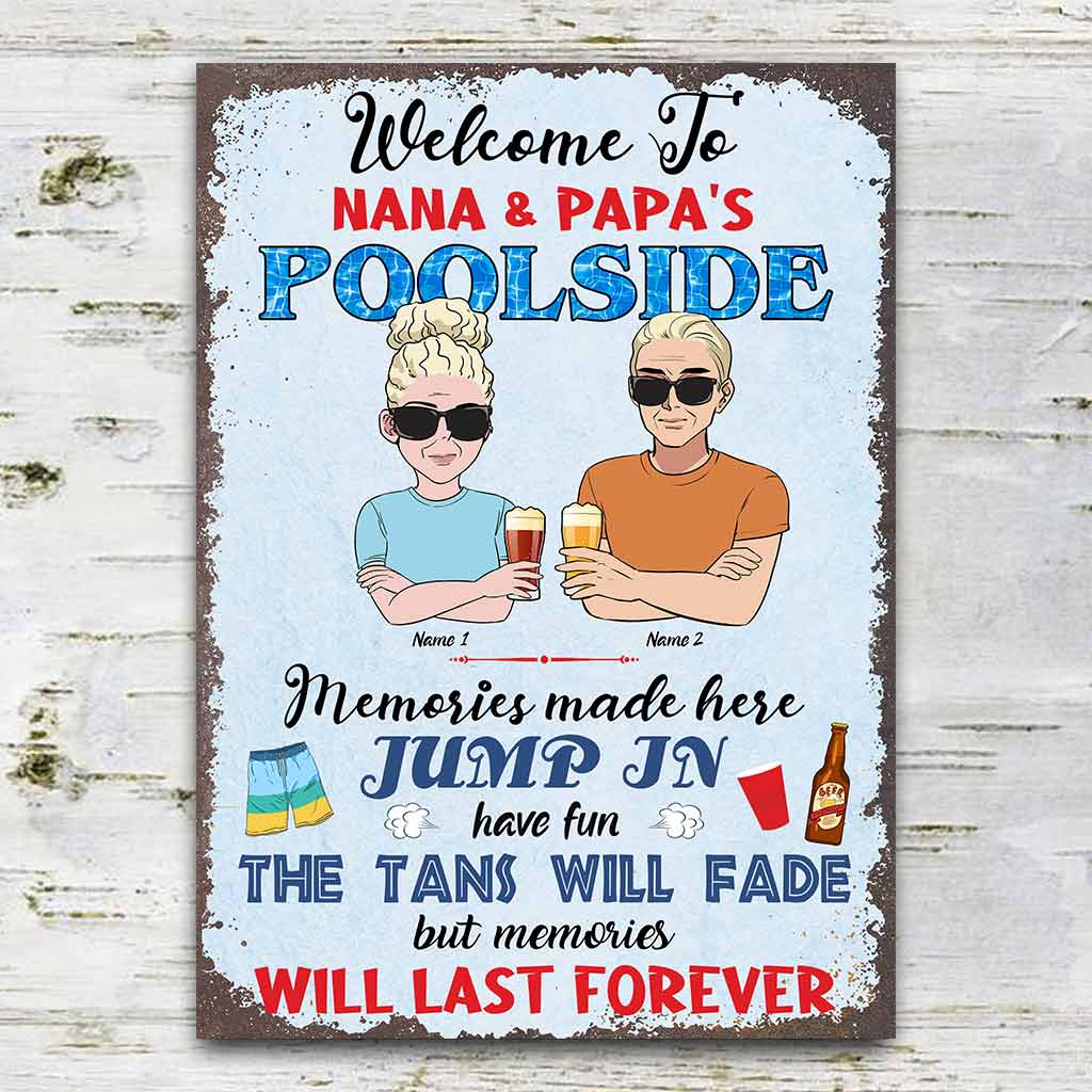 Welcome To Nana & Papa's Pool - Personalized Backyard Rectangle Metal Sign