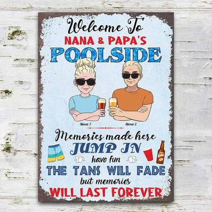 Welcome To Nana & Papa's Pool - Personalized Backyard Rectangle Metal Sign