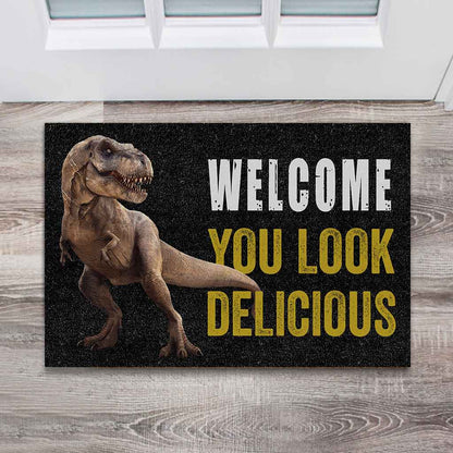 Welcome You Look Delicious - Dinosaur Doormat