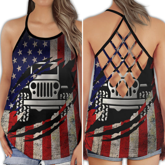 Girl Beautiful With Flag Style Car Cross Tank Top 0523