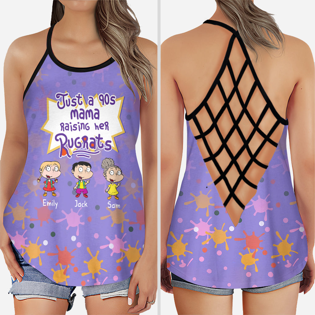 Just A Mama Raising Her Kids - Personalized 90's Cartoon Cross Tank Top