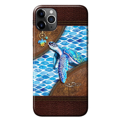 Salty Lil' Beach - Turtle Personalized Leather Pattern Print Phone Case