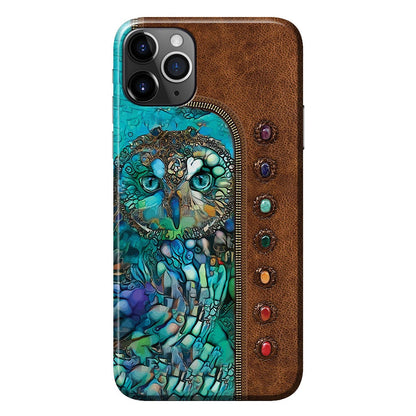 Owl Personalized Leather Pattern Print Phone Case