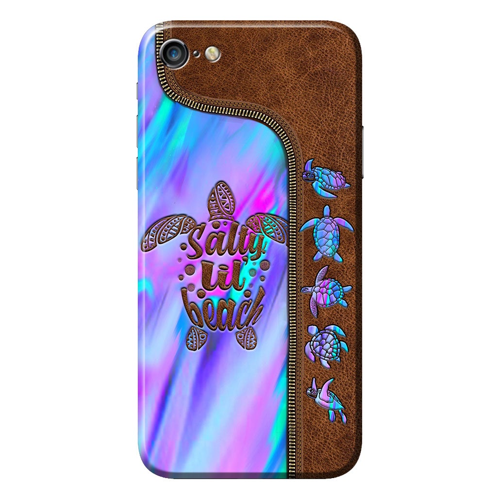 Salty Lil' Beach - Turtle Personalized Leather Pattern Print Phone Case