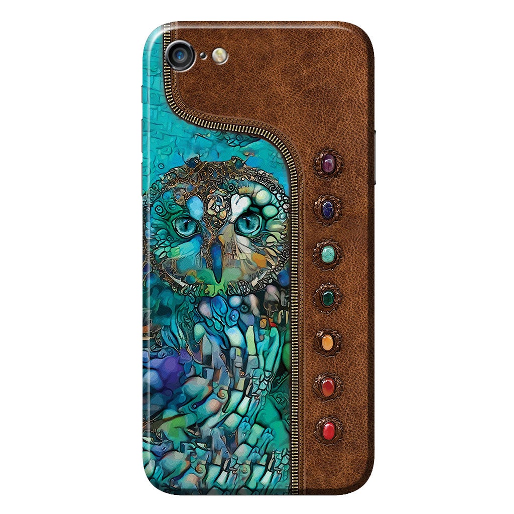 Owl Personalized Leather Pattern Print Phone Case