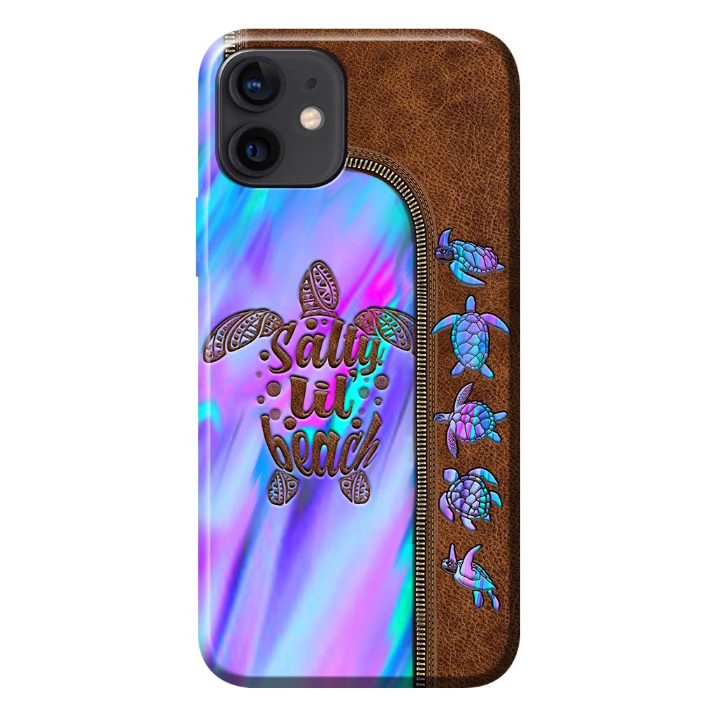 Salty Lil' Beach - Turtle Personalized Leather Pattern Print Phone Case