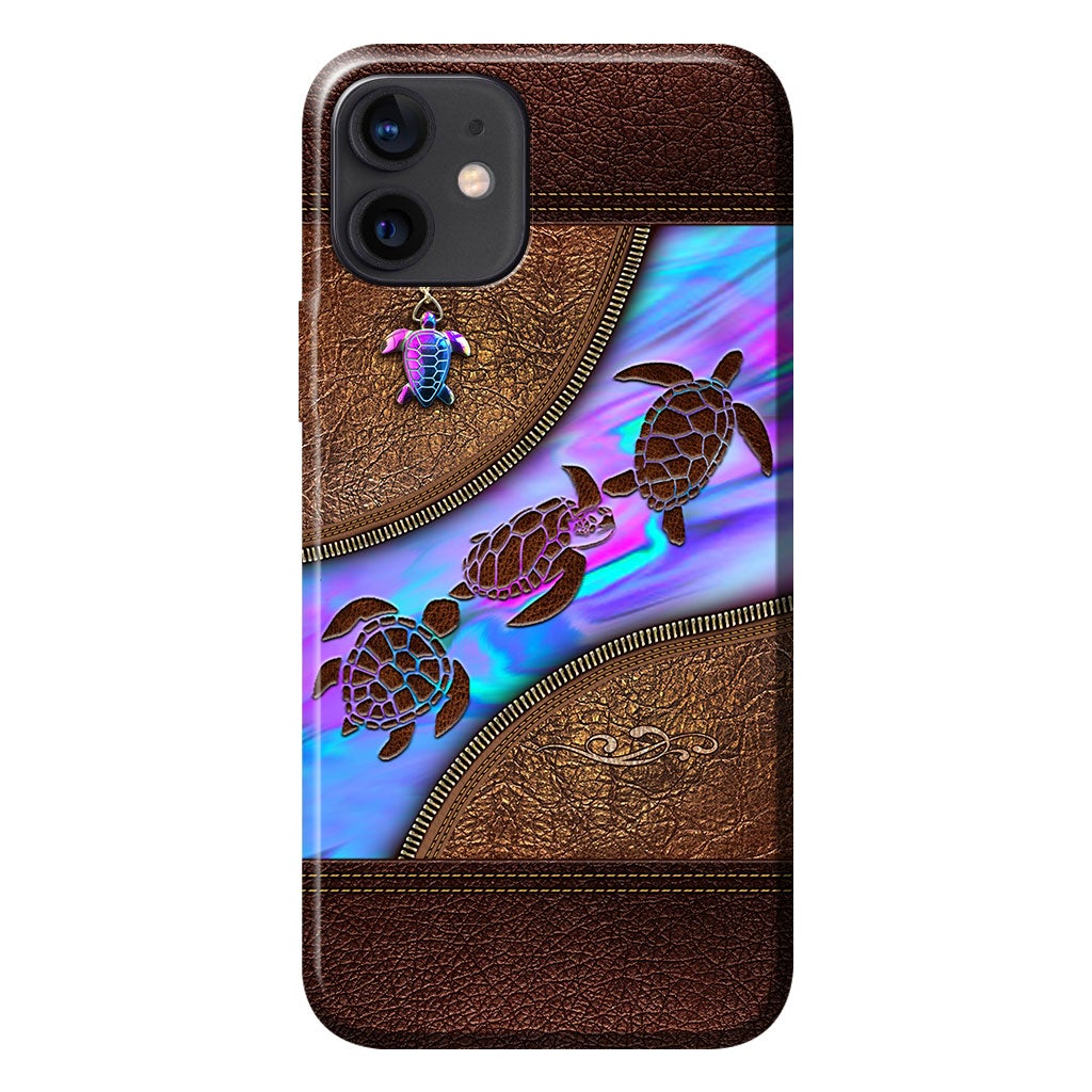 Salty Lil' Beach - Turtle Personalized Leather Pattern Print Phone Case