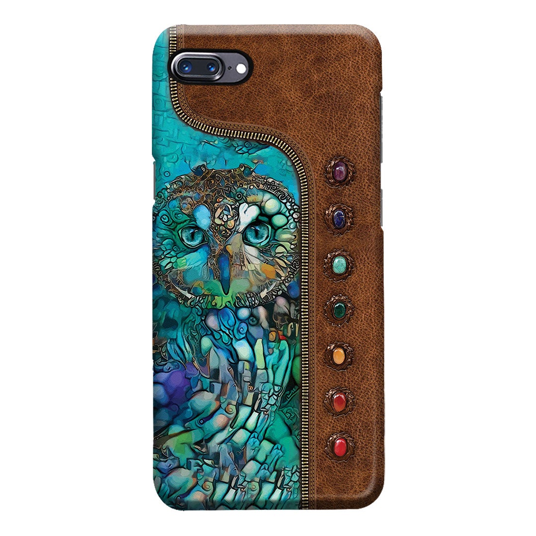 Owl Personalized Leather Pattern Print Phone Case