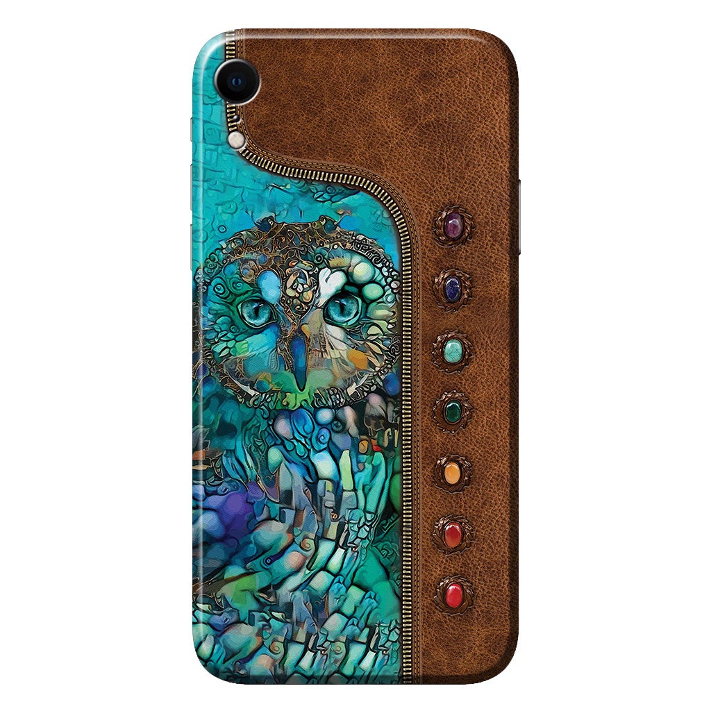 Owl Personalized Leather Pattern Print Phone Case