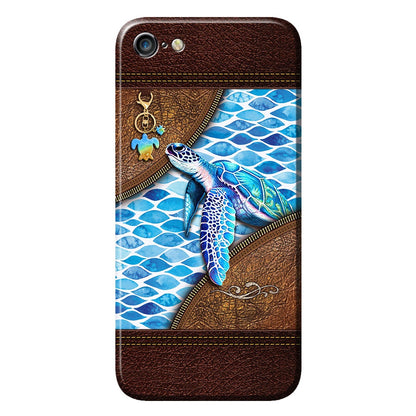 Salty Lil' Beach - Turtle Personalized Leather Pattern Print Phone Case