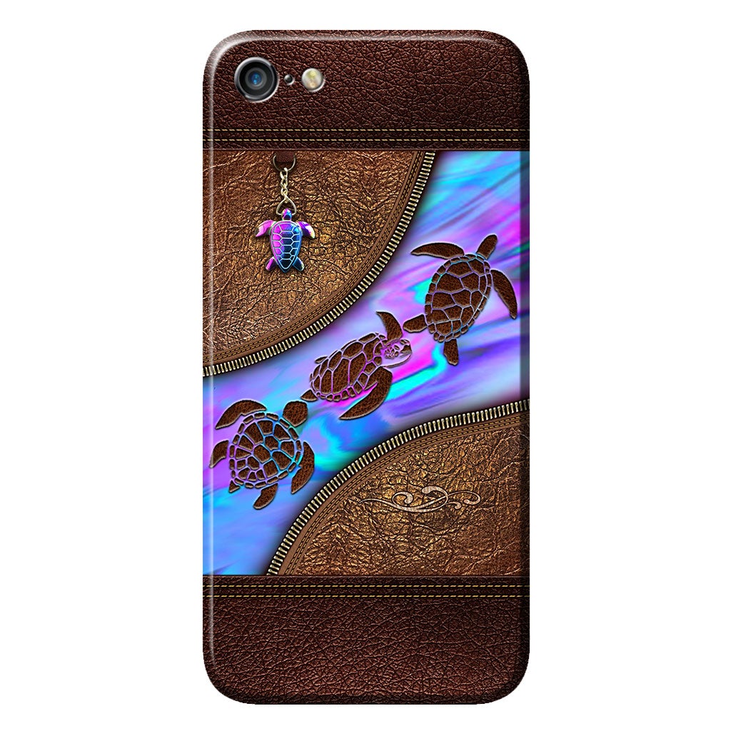 Salty Lil' Beach - Turtle Personalized Leather Pattern Print Phone Case