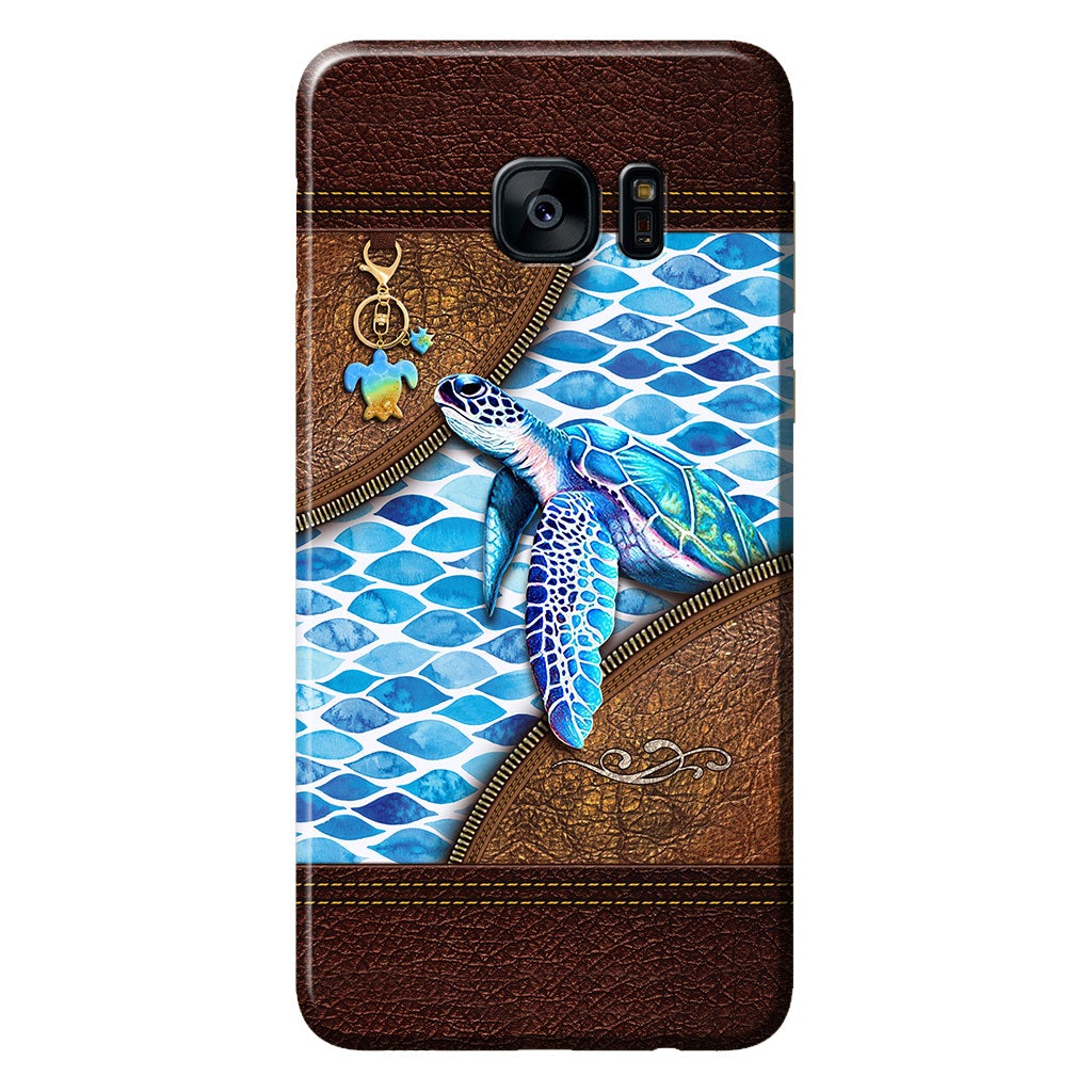 Salty Lil' Beach - Turtle Personalized Leather Pattern Print Phone Case