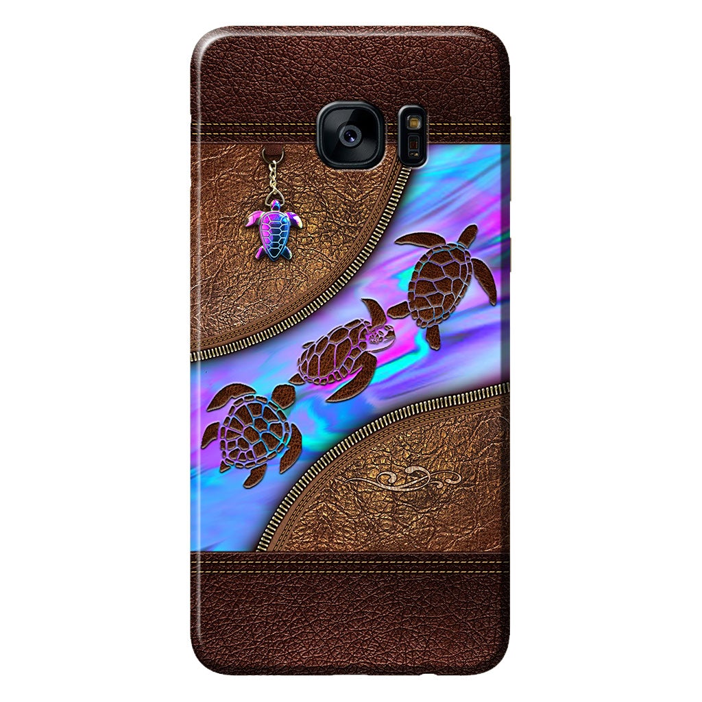 Salty Lil' Beach - Turtle Personalized Leather Pattern Print Phone Case