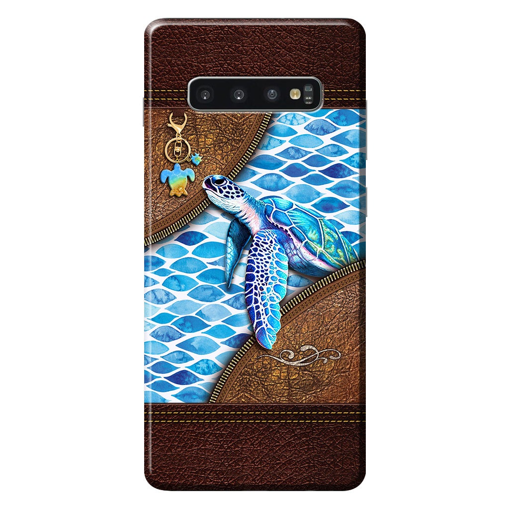 Salty Lil' Beach - Turtle Personalized Leather Pattern Print Phone Case