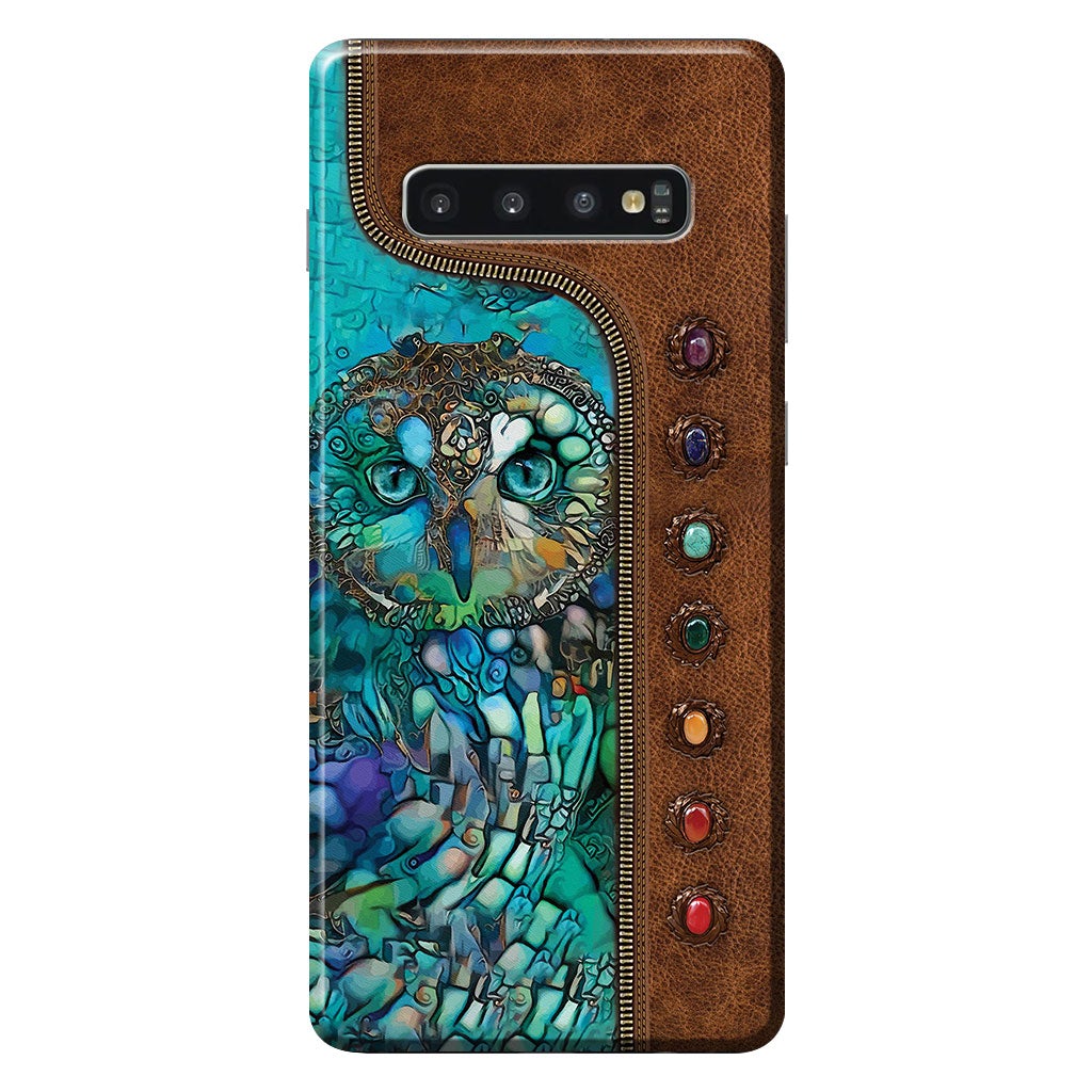 Owl Personalized Leather Pattern Print Phone Case