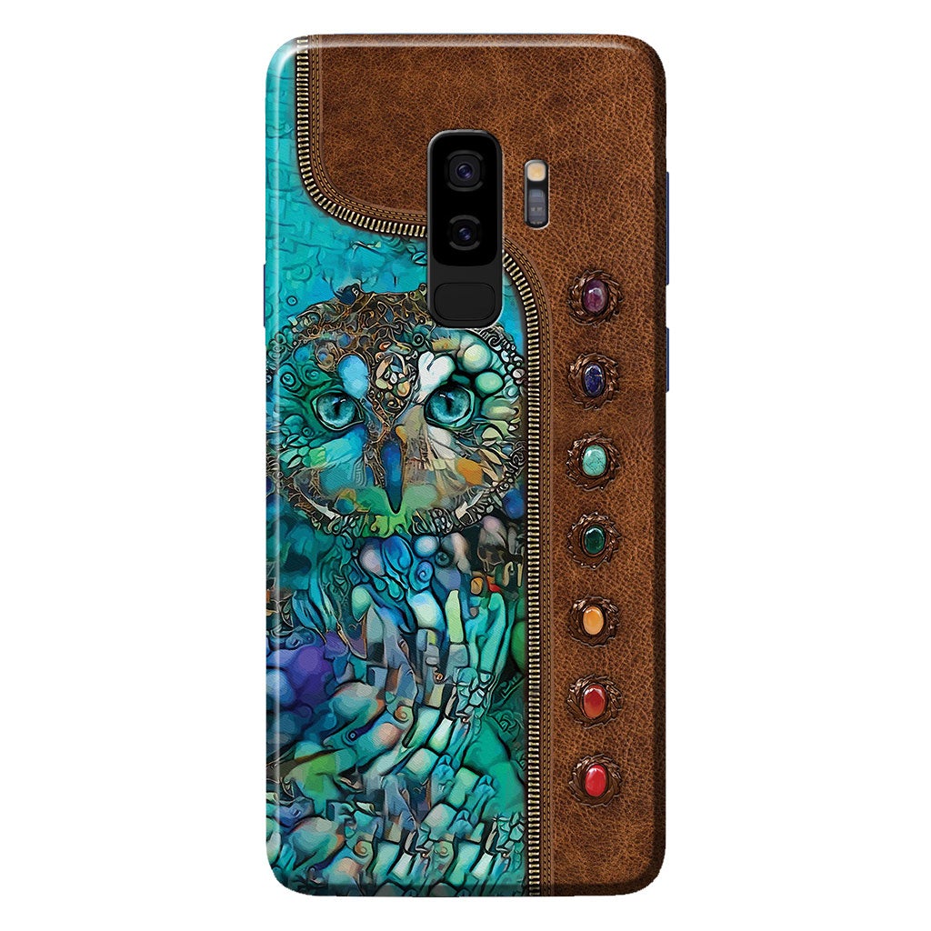 Owl Personalized Leather Pattern Print Phone Case